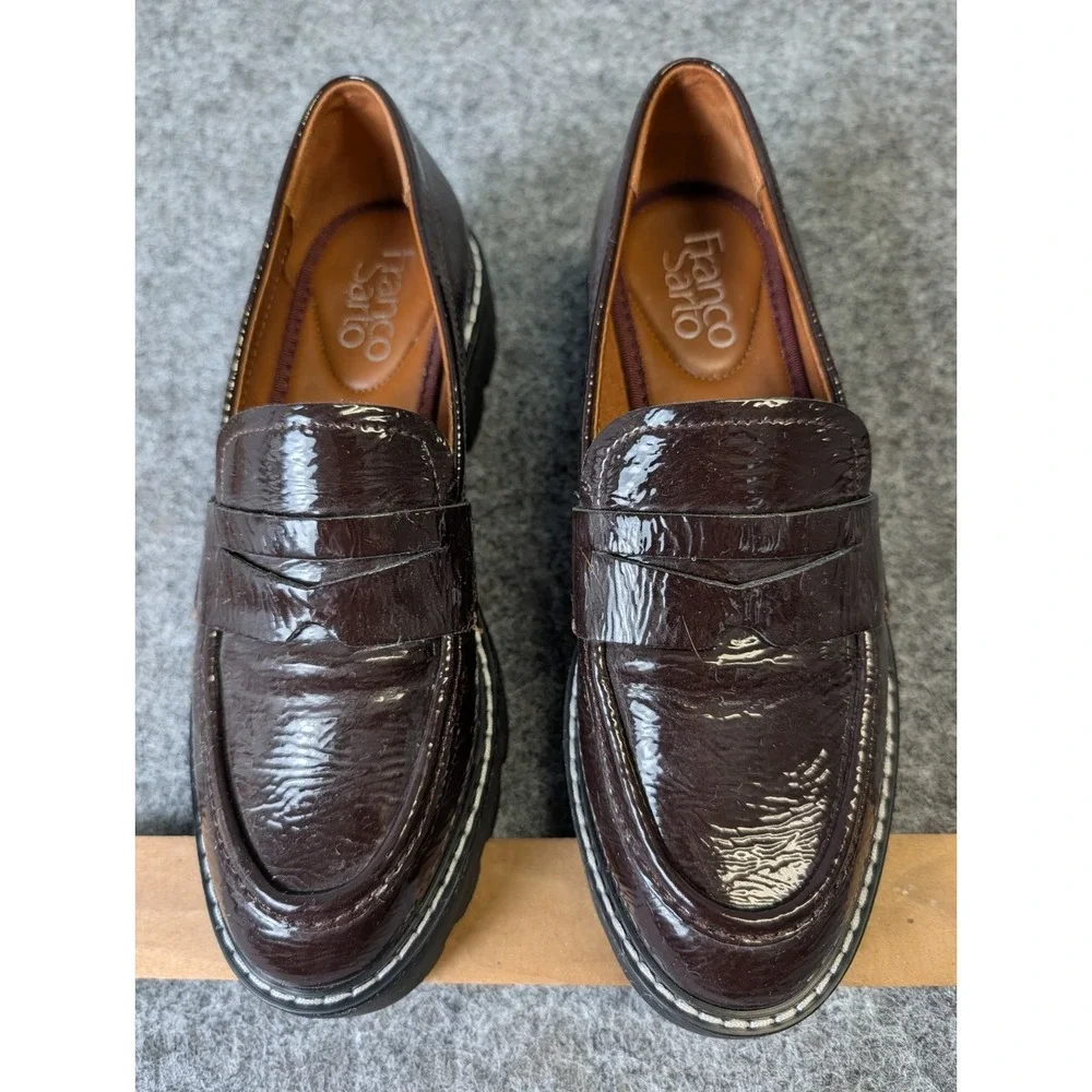 Franco Sarto High Shine Brown Balin Lug Sole Loafers Women's 5 M EUC